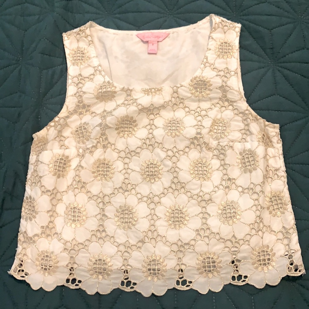 White Gold Eyelet floral crop top - Lilly Pulitzer